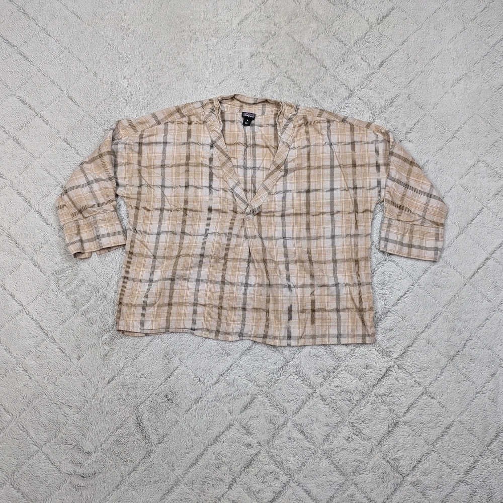Patagonia Shirt Women's S Beige Black Plaid Lower Meadow Pullover Top Crop